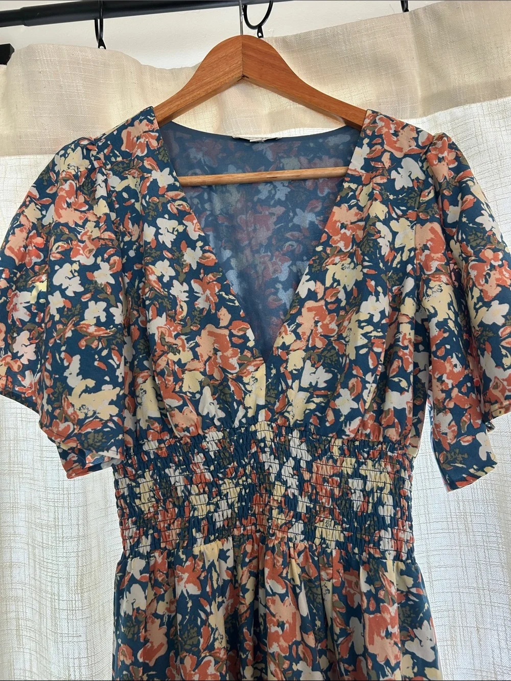 Baltic Born Verona Smocked Maxi Dress Navy and Rust Floral Flutter Sleeve - Picture 3 of 3